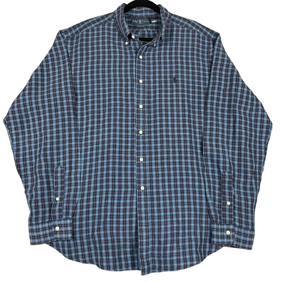 Polo Ralph Lauren Mens Linen Blend Plaid Button Down Classic Shirt Sz XXL - Picture 1 of 16